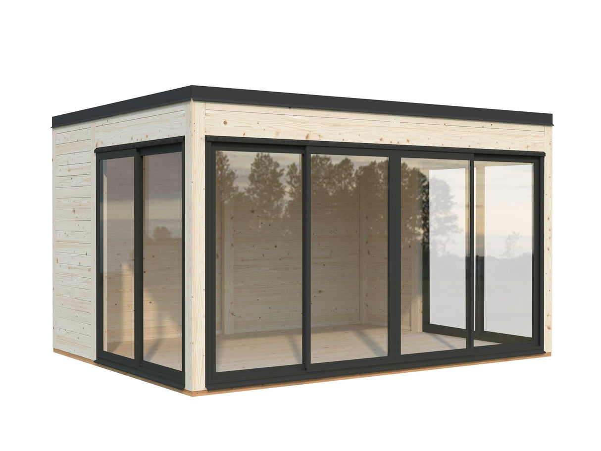 Serena 2 (4,2x3,2 m | 12,6 m² | 44 mm) Modernne klaaspaviljon aeda – alumiiniumuksed ja -aknad (ühekordne või topeltklaas)