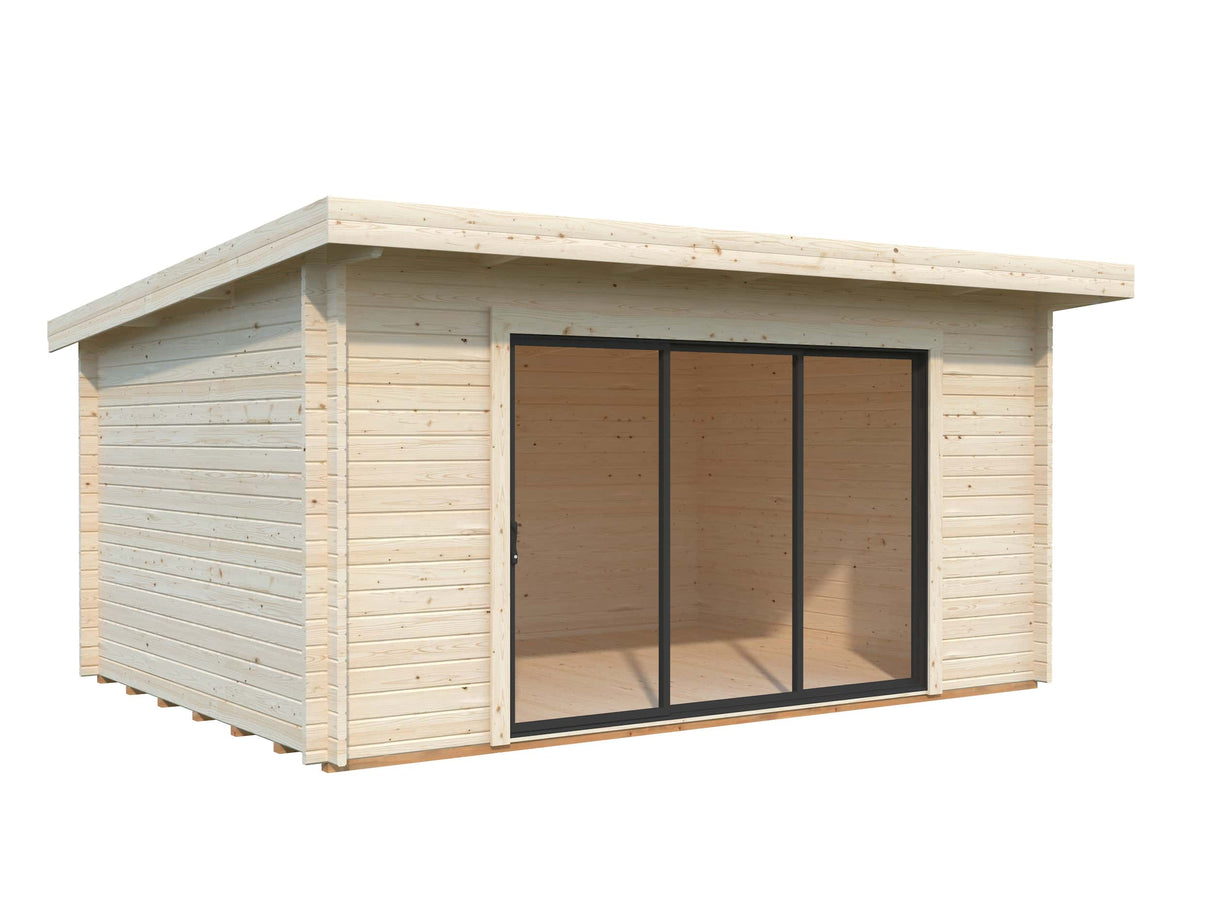 Lea 14.2m2 (4.5x3.3m | 44mm) Kaldkatusega freespruss-aiamaja lükandustega