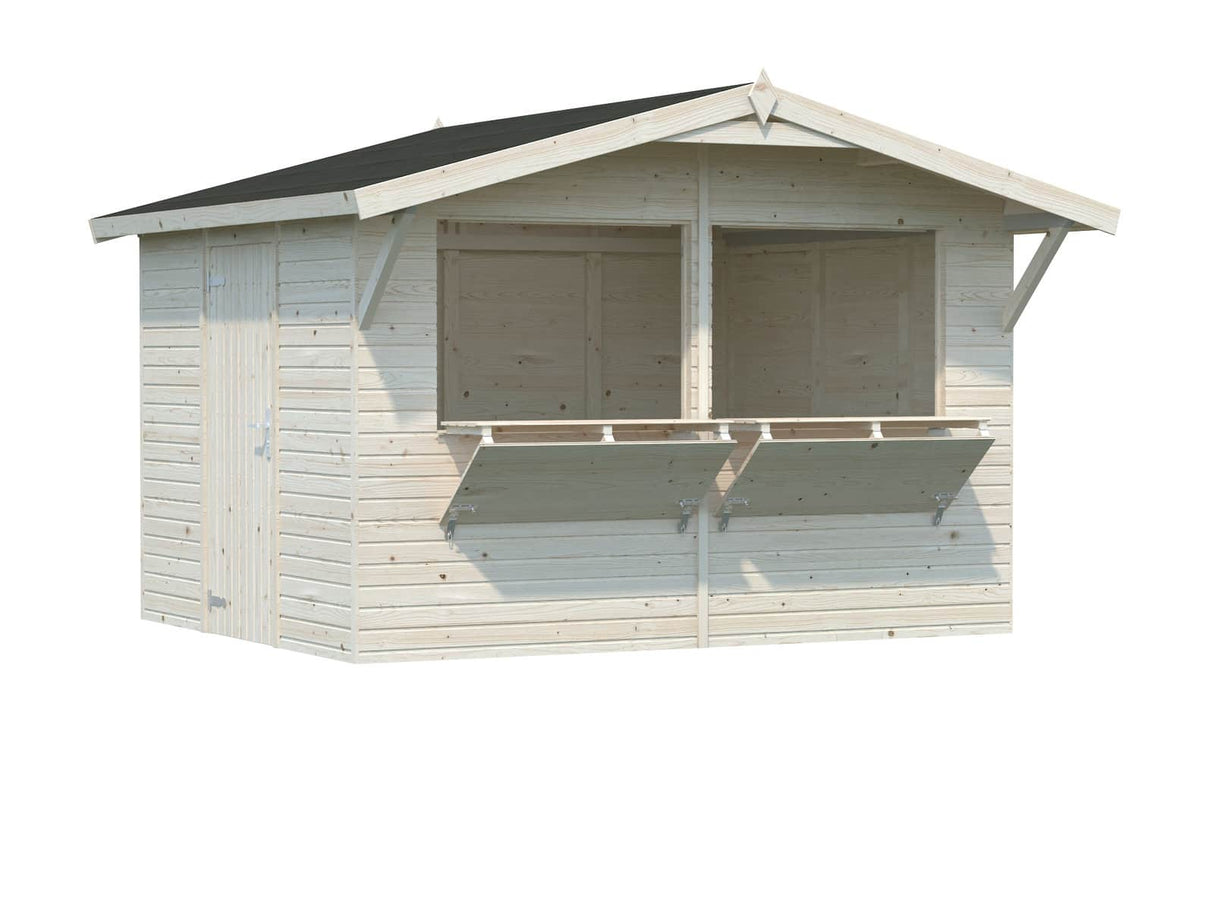 Stella 8.2m2 (3.23x2.59m | 16mm) Valmis seinaelementidest kahe luugiga kiosk