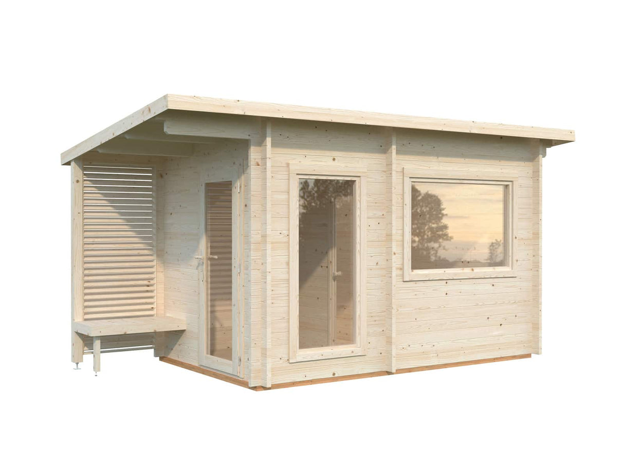 Sanna 6.8m2 (3.5x2.1m | 44mm) Modernne freesprussist saunamajake riietusruumiga