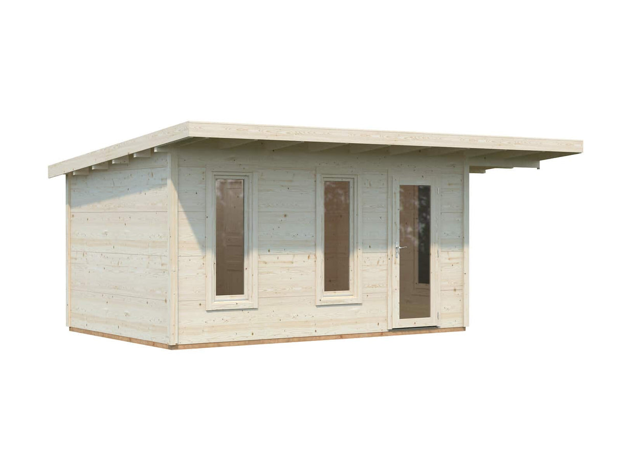 Grace 12.4+4.1m2 (4.45x2.9m | 56mm) Liimpuitelementidest aiamaja pisikese varikatusega
