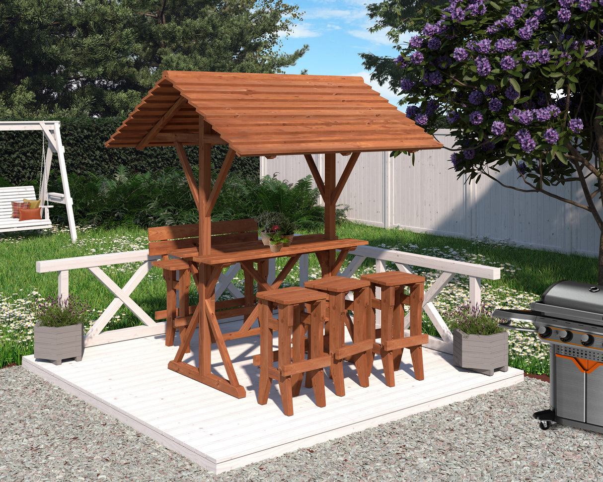 Leo katusega piknikulaua komplekt (laud + pink + 3 pukki)