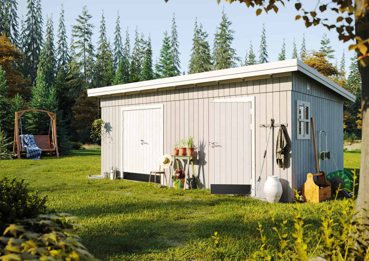 Kalle 16.9m2 (5.61x3.3m | 18mm) Valmis seinaelementidest kaheruumiline kaldkatusega aiakuur