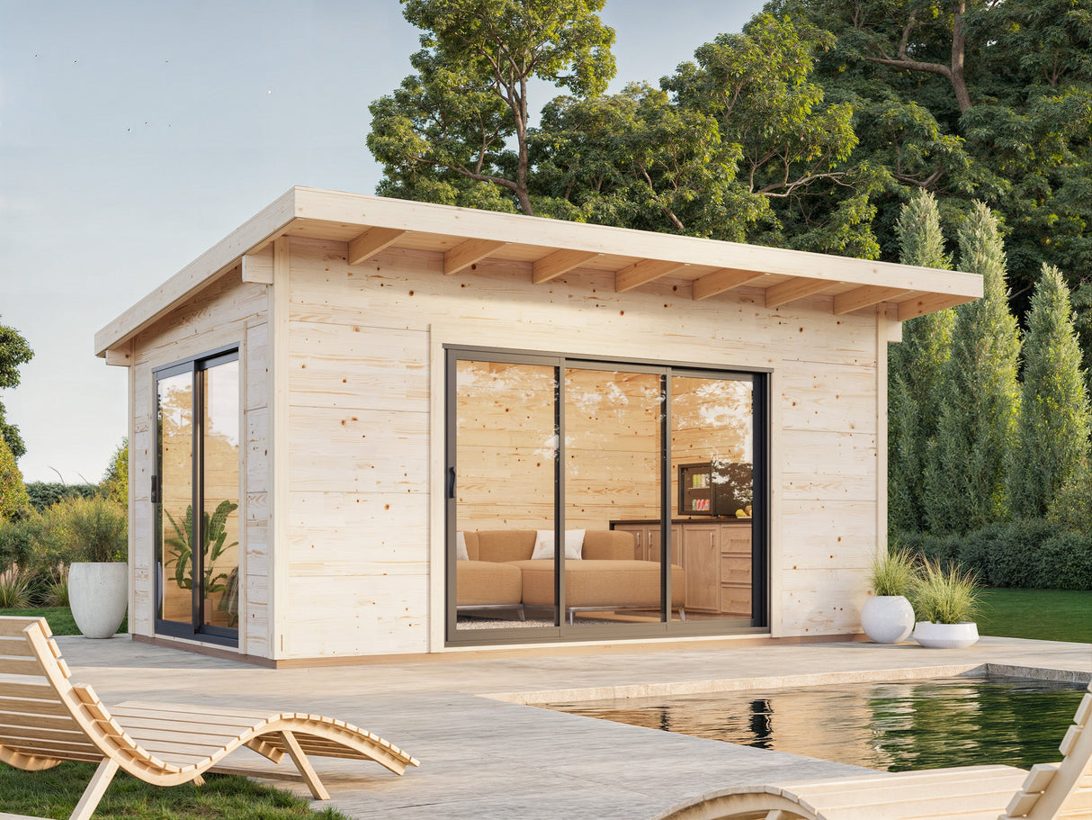 Grace 14.1m2 (5x3m | 56mm) Liimpuitelementidest aiamaja topeltklaasiga lükandustega