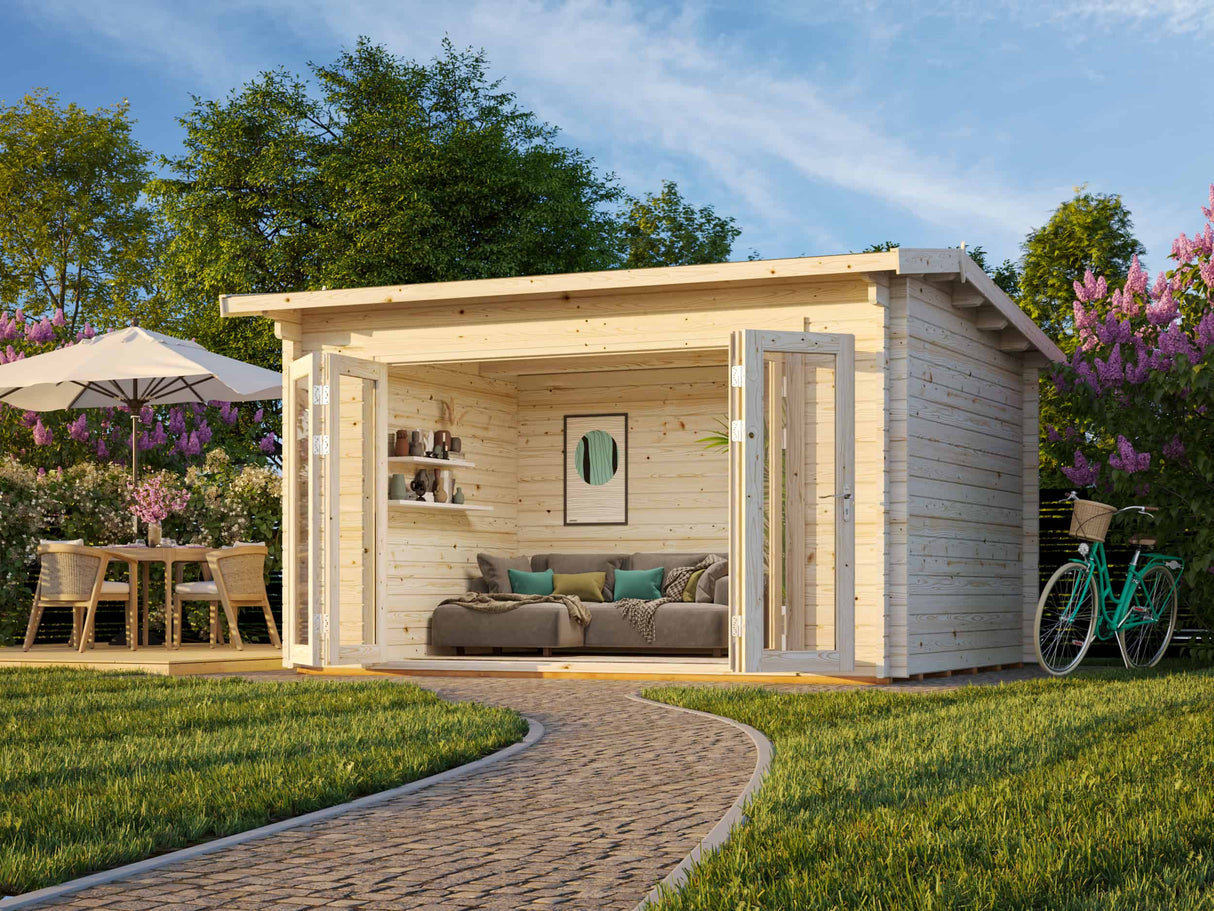 Ines 11.1m2 (3.9x3m | 44mm) Freespruss-aiamaja voldikustega