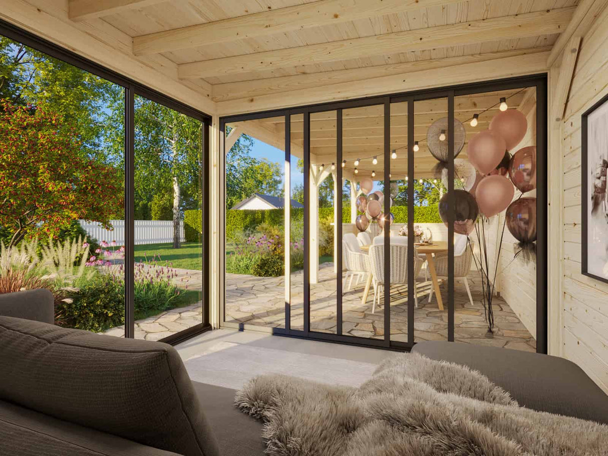 Lenna 24.9m2 Set 415/715 (8.76x3m) Lamekatuse ja kahe lükanduksega suur paviljon väliköögi osaga