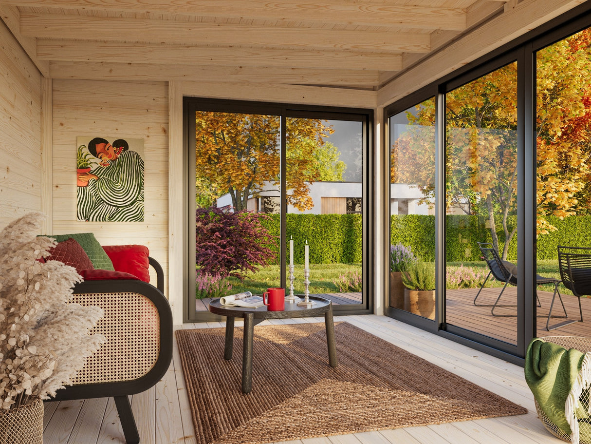 Serena 2 (4,2x3,2 m | 12,6 m² | 44 mm) Modernne klaaspaviljon aeda – alumiiniumuksed ja -aknad (ühekordne või topeltklaas)