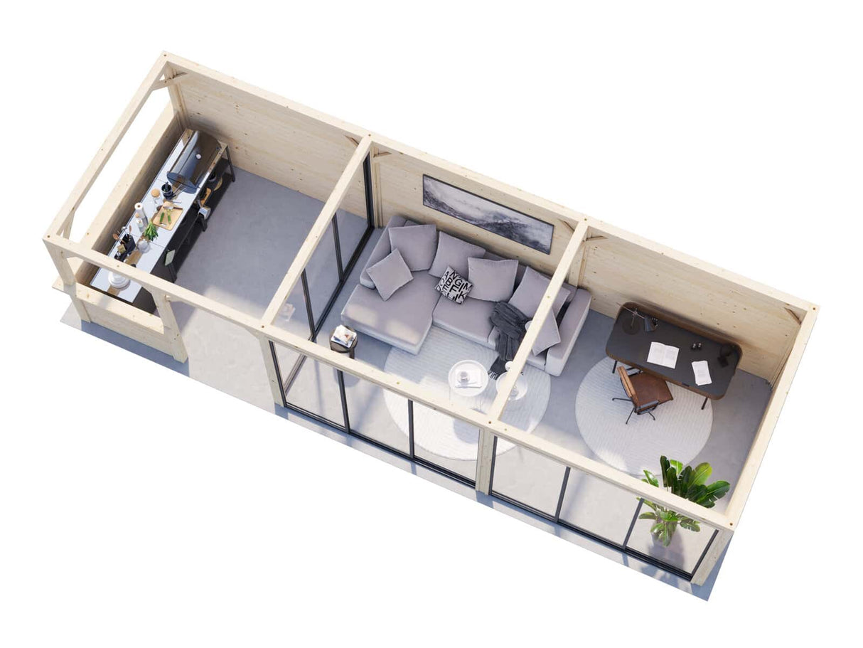 Lenna 24.9m2 Set 419/719 (8.76x3m) Lamekatuse ja kolme lükanduksega suur paviljon baarinurgaga