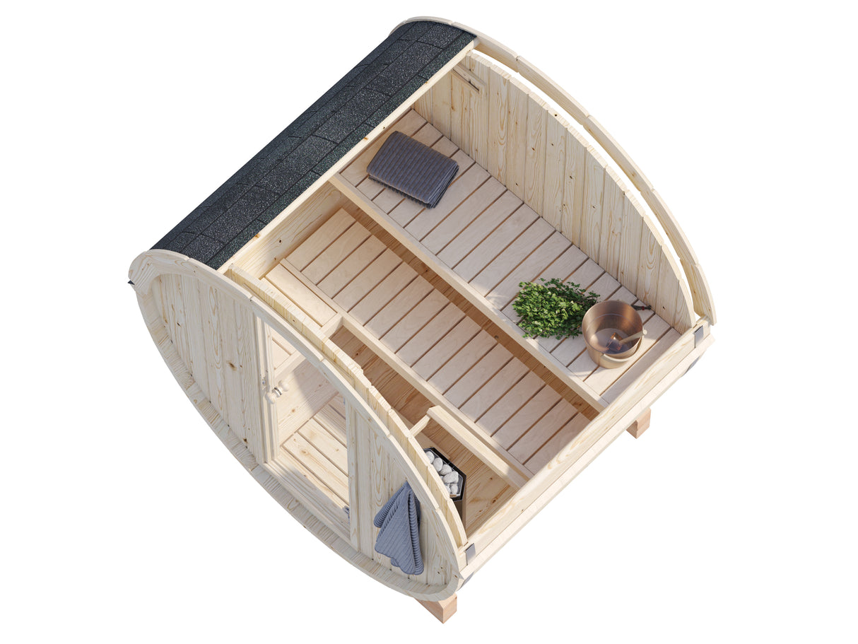 SAUNAKOMPLEKT: Anita 0.9m2 (2x1.6m | 42mm) torusaun koos kerise ja kividega