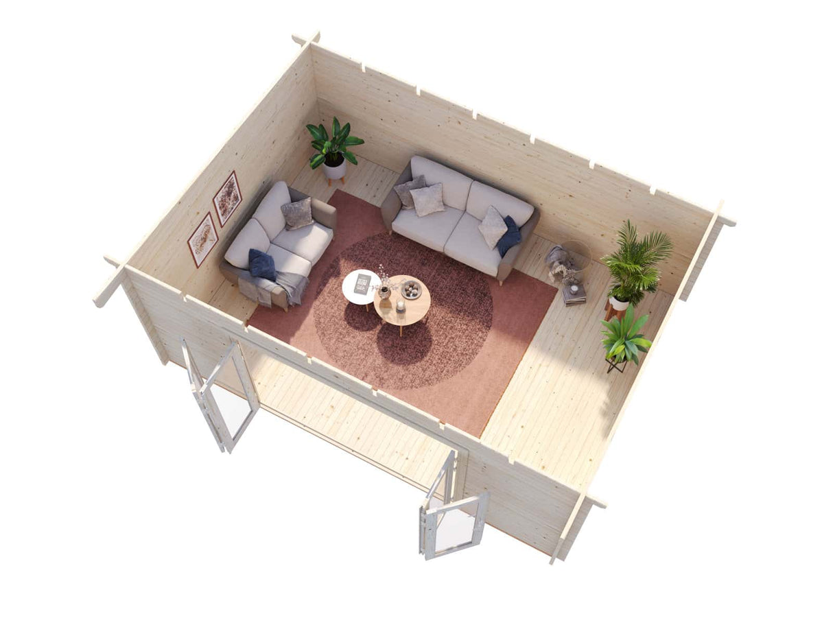 Lea 19.4m2 (5.5x4m | 44mm) Lamekatusega aiamaja volditavate ustega