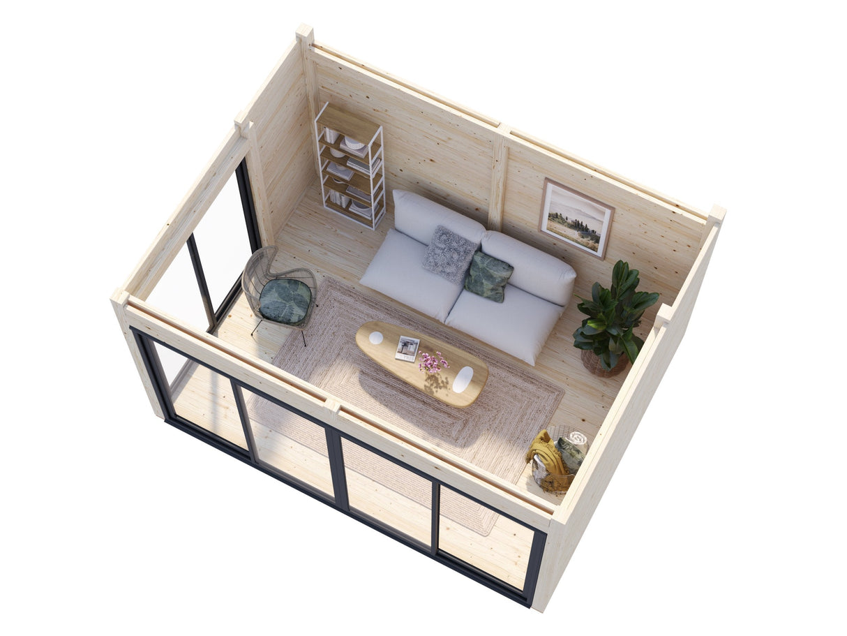 Serena 1 (4,2x3,2 m | 12,6 m² | 44 mm) Modernne klaaspaviljon aeda – alumiiniumuksed ja -aknad (ühekordne või topeltklaas)