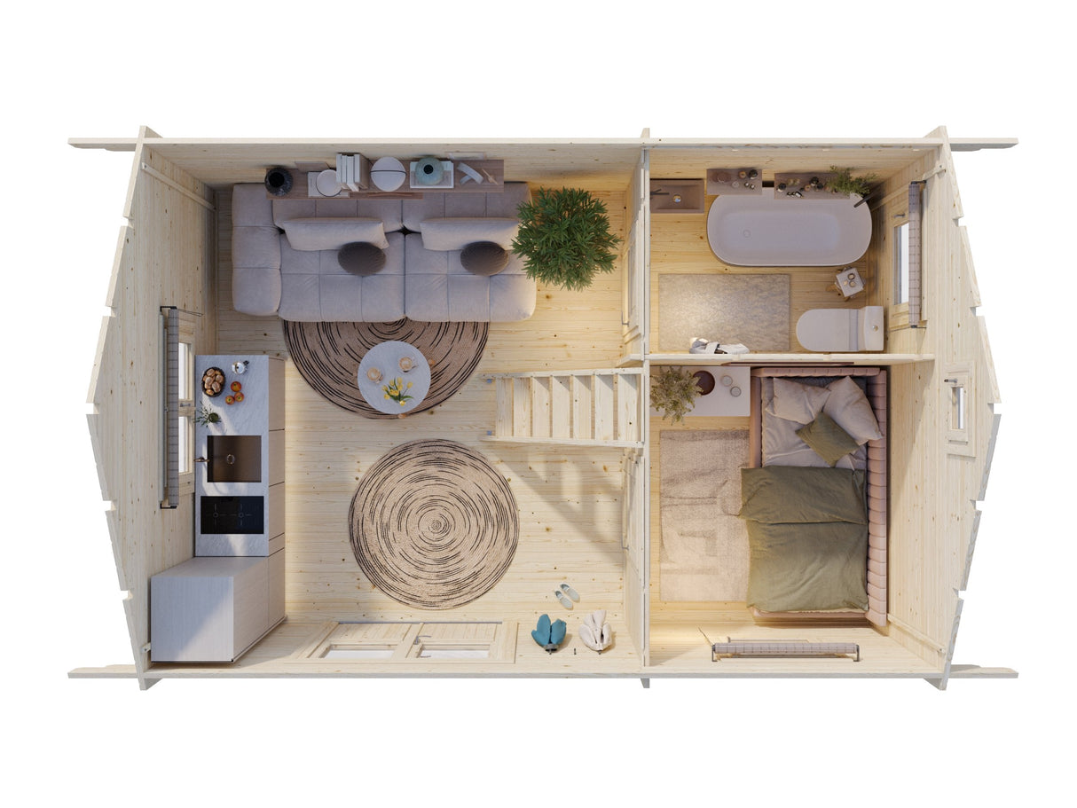 Sandra 29.9m2 (5.85x3.9m | 44mm) Kolmetoaline freespruss-suvila