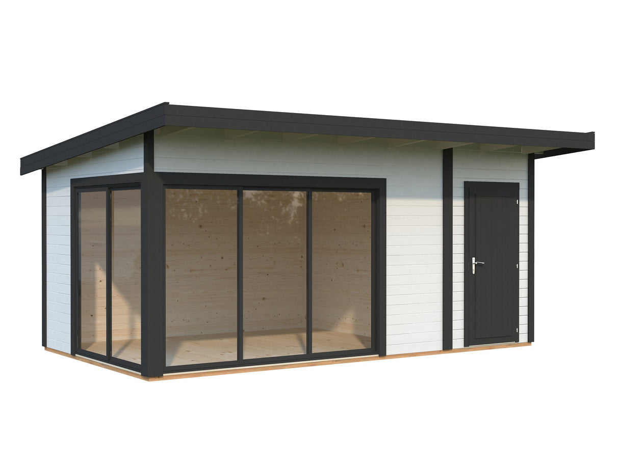 Andrea 15,2 m² (5,3x3 m | 44 mm) Kompaktne modernne palkmaja tööriistakuuriga