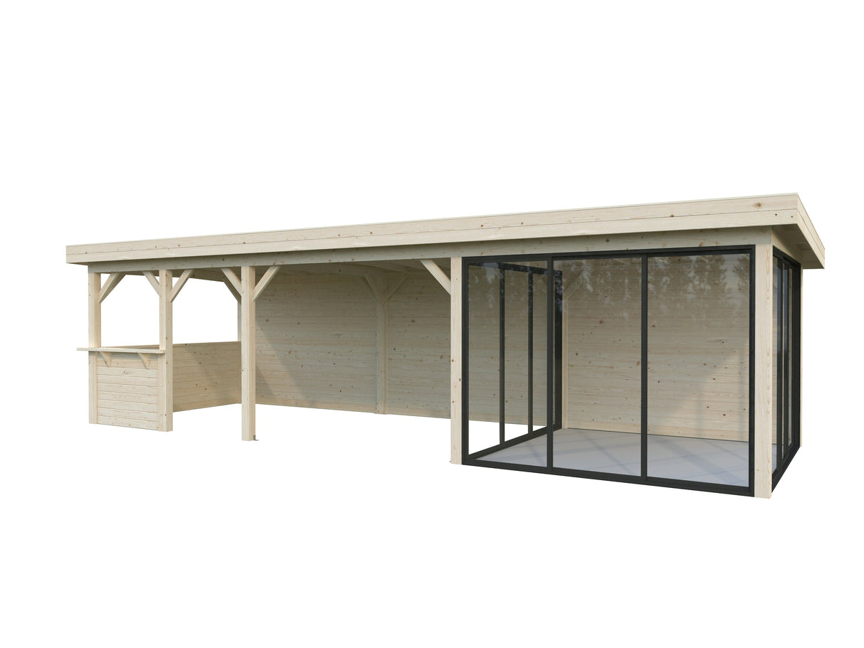 Lenna 24.9m2 Set 416/716 (8.76x3m) Lamekatuse ja kolme lükanduksega suur paviljon väliköögi osaga