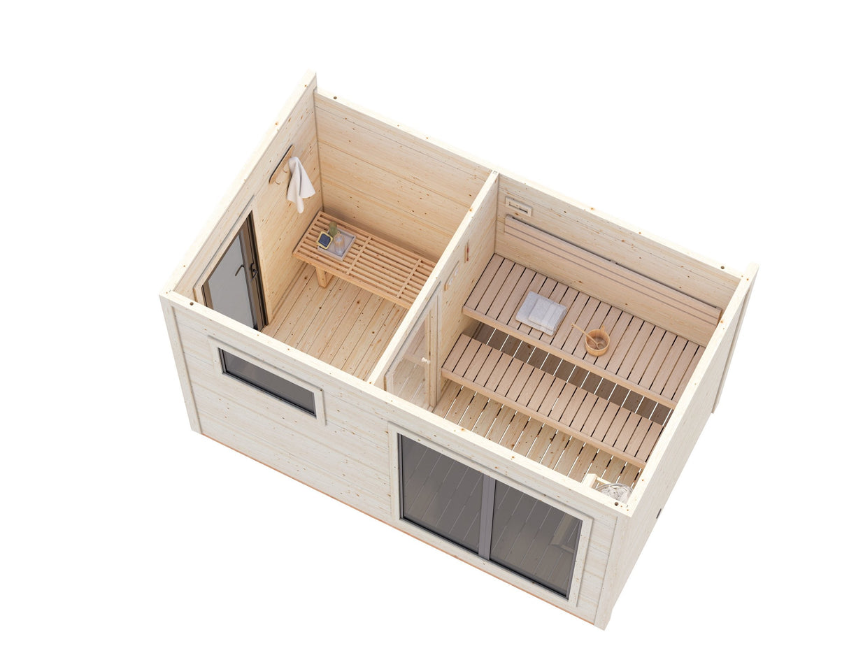 Grace saun 8.2m2 (3.9x2.3m | 56mm) Liimpuitelementidest seinaga saun