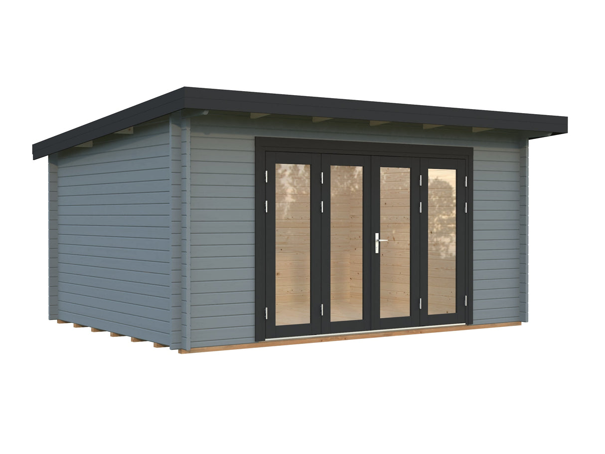 Lea 14.2m2 (4.5x3.3m | 44mm) Ruumikas freespruss-aiamaja kaldkatuse ja volditavate ustega