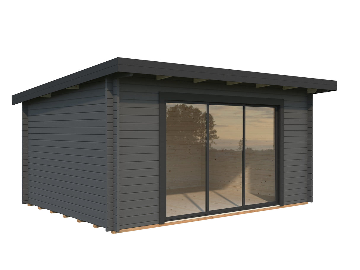 Lea 14.2m2 (4.5x3.3m | 44mm) Kaldkatusega freespruss-aiamaja lükandustega