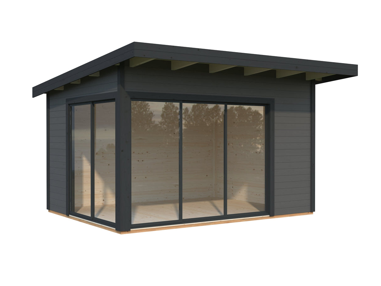 Andrea 11.2m2 (3.9x3m | 44mm) Lükanduste ja modernse nurgalahendusega aiamaja