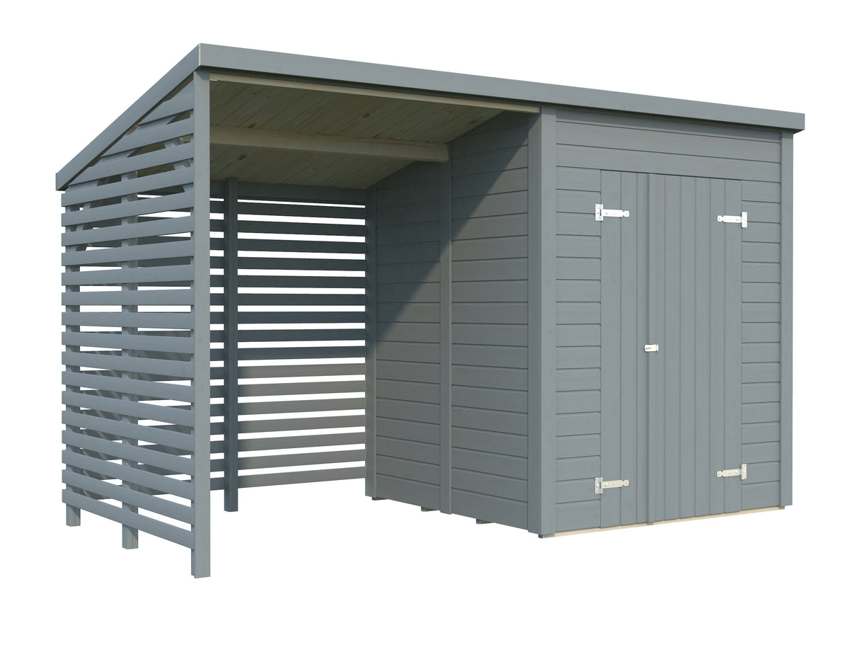 Leif 3+2.9m2 (3.7x1.7m | 16mm) Valmis seinaelementidest praktiline aiakuur varikatusega