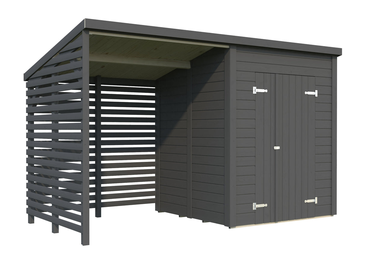 Leif 3+2.9m2 (3.7x1.7m | 16mm) Valmis seinaelementidest praktiline aiakuur varikatusega