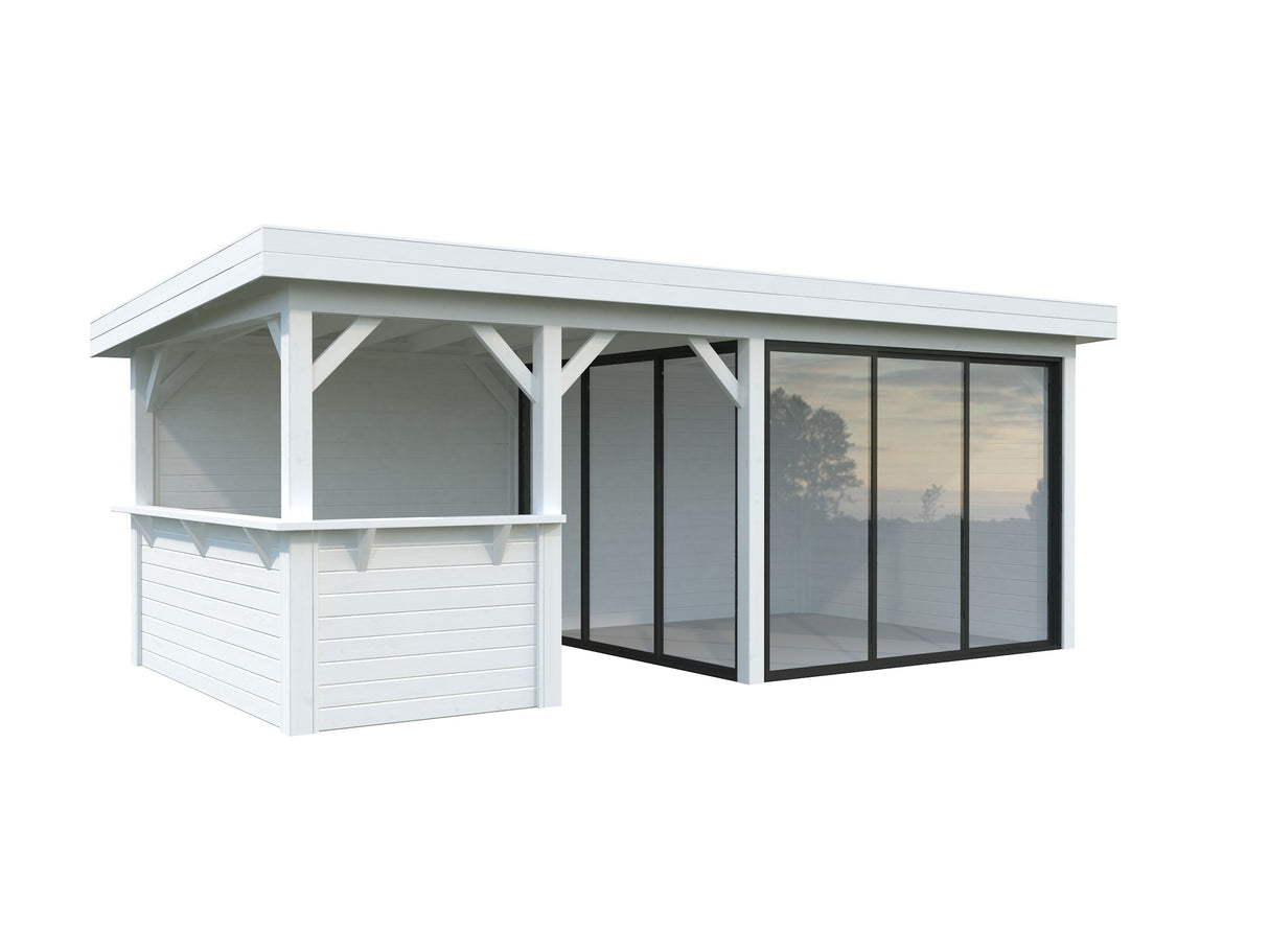 Lenna 16.6m2 Set 407/707 (5.88x3m) Kahe lükandukse ja väliköögiga paviljon