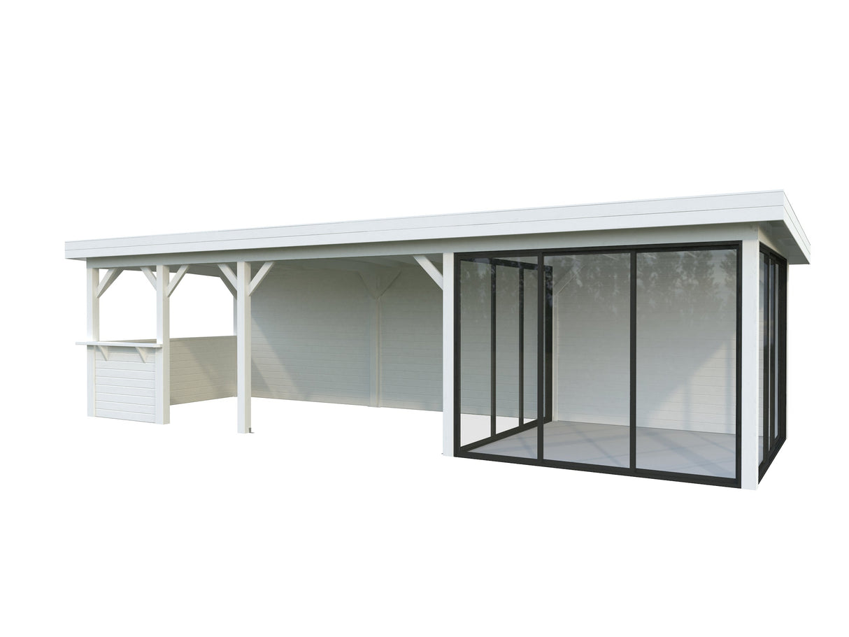 Lenna 24.9m2 Set 416/716 (8.76x3m) Lamekatuse ja kolme lükanduksega suur paviljon väliköögi osaga