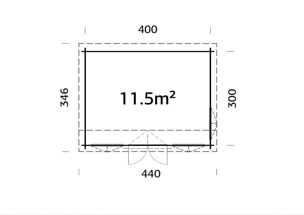Claudia Pent 11.5m2 (4x3m | 34mm) Kellakastiga freespruss-aiamaja alla 2.5 m