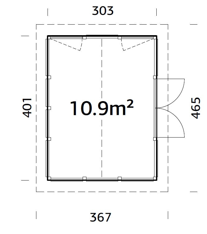 Isabella 10.9m2 (3.03x4.01m | 90mm) Klaasmaja alumiiniumakende ja -ustega
