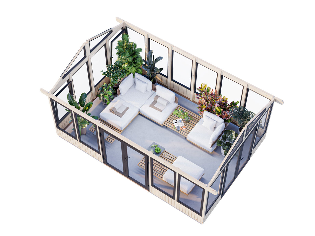 Isabella 22.2m2 (4.01x5.97m | 90mm) Klaasmaja alumiiniumakende ja -ustega