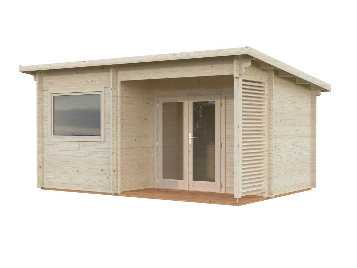 Sanna 11.5m2 (4.8x3.2m | 44mm) Kolmetoaline freesprussist saunamajake