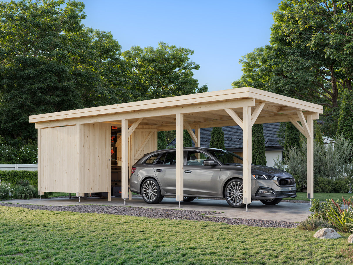Karl 23.1m2 (3.15x7.32m) Kuuriga lamekatusega autovarjualune ühele autole