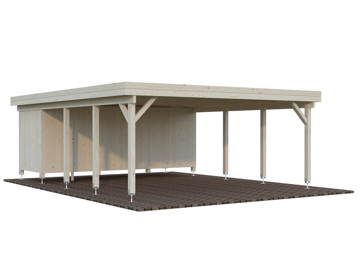 Karl 40.6m2 (5.55x7.32m) Kuuriga lamekatusega autovarjualune kahele autole