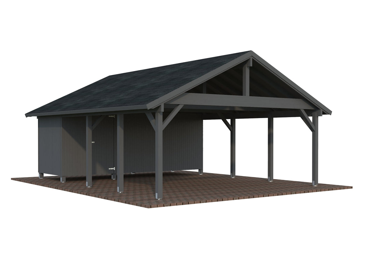 Robert 40.6m2 kuuriga (5.55x7.32m) Viilkatusega kahekohaline autovarjualune koos kuuriga