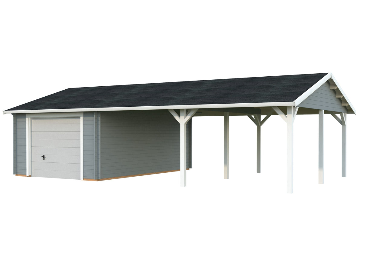 Roger 19+33.2m2 (9.56x5.5m | 44mm) Suure varjualusega freespruss-garaaž sektsioonuksega