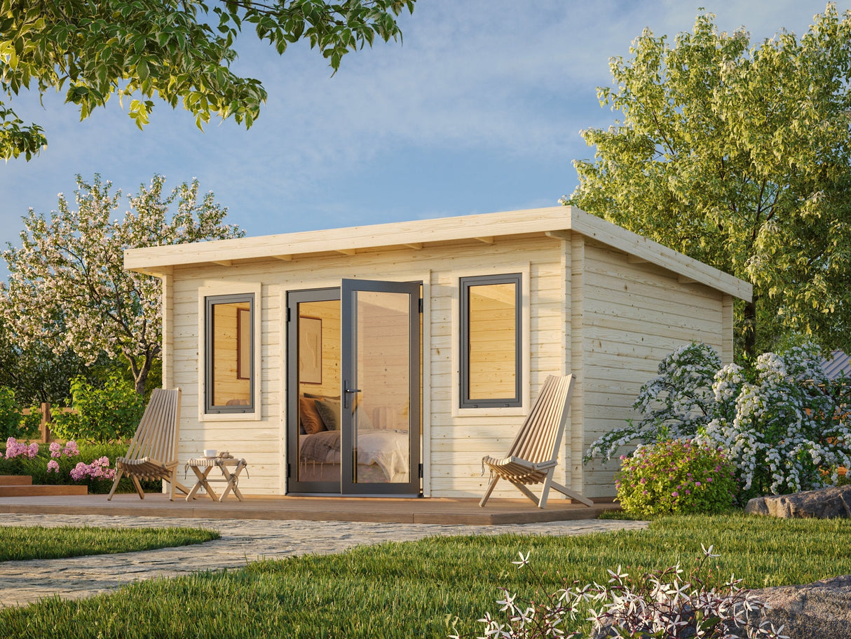 Lisandra 14,2 m² (4,7x3,5 m | 44 mm) Aiamaja alumiiniumuste ja -akendega