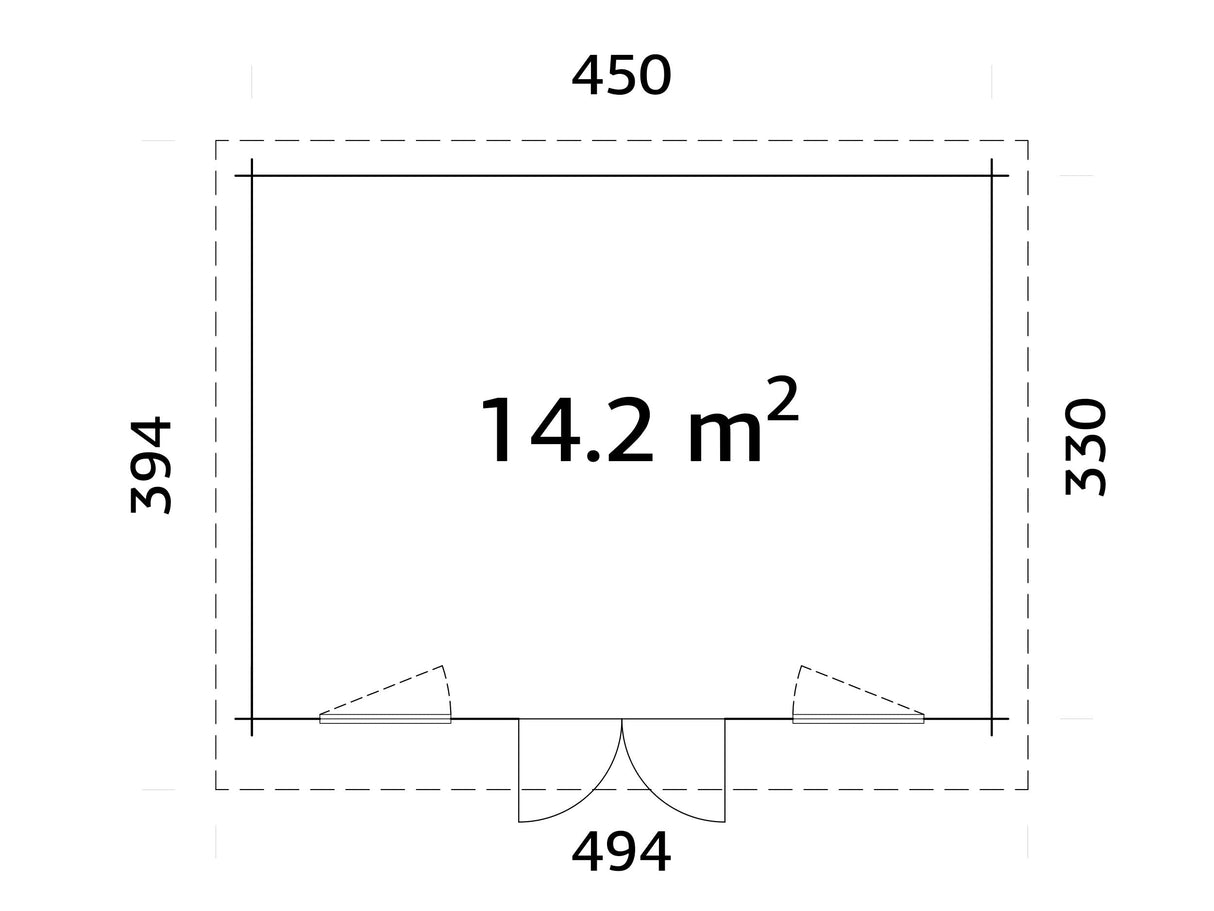 Lisandra 14,2 m² (4,7x3,5 m | 44 mm) Aiamaja alumiiniumuste ja -akendega