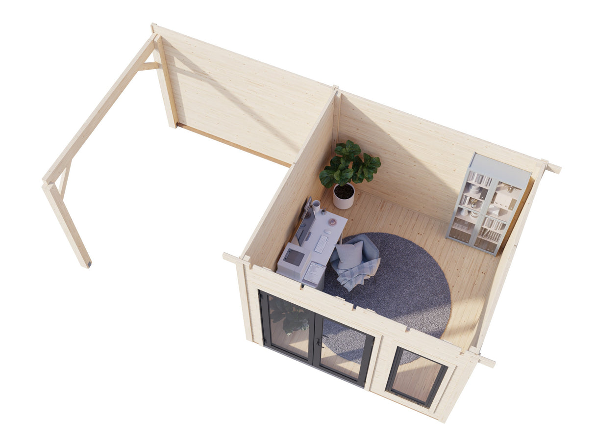 Aurelia 8,4 + 7,9 m² (6x3 m | 44 mm) Modernne aiamaja katusealusega