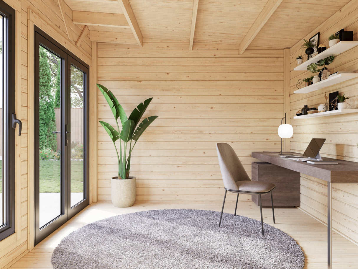 Aurelia 12,4 m² (4,4x3 m | 44 mm) Kompaktne aiamaja kuuriga