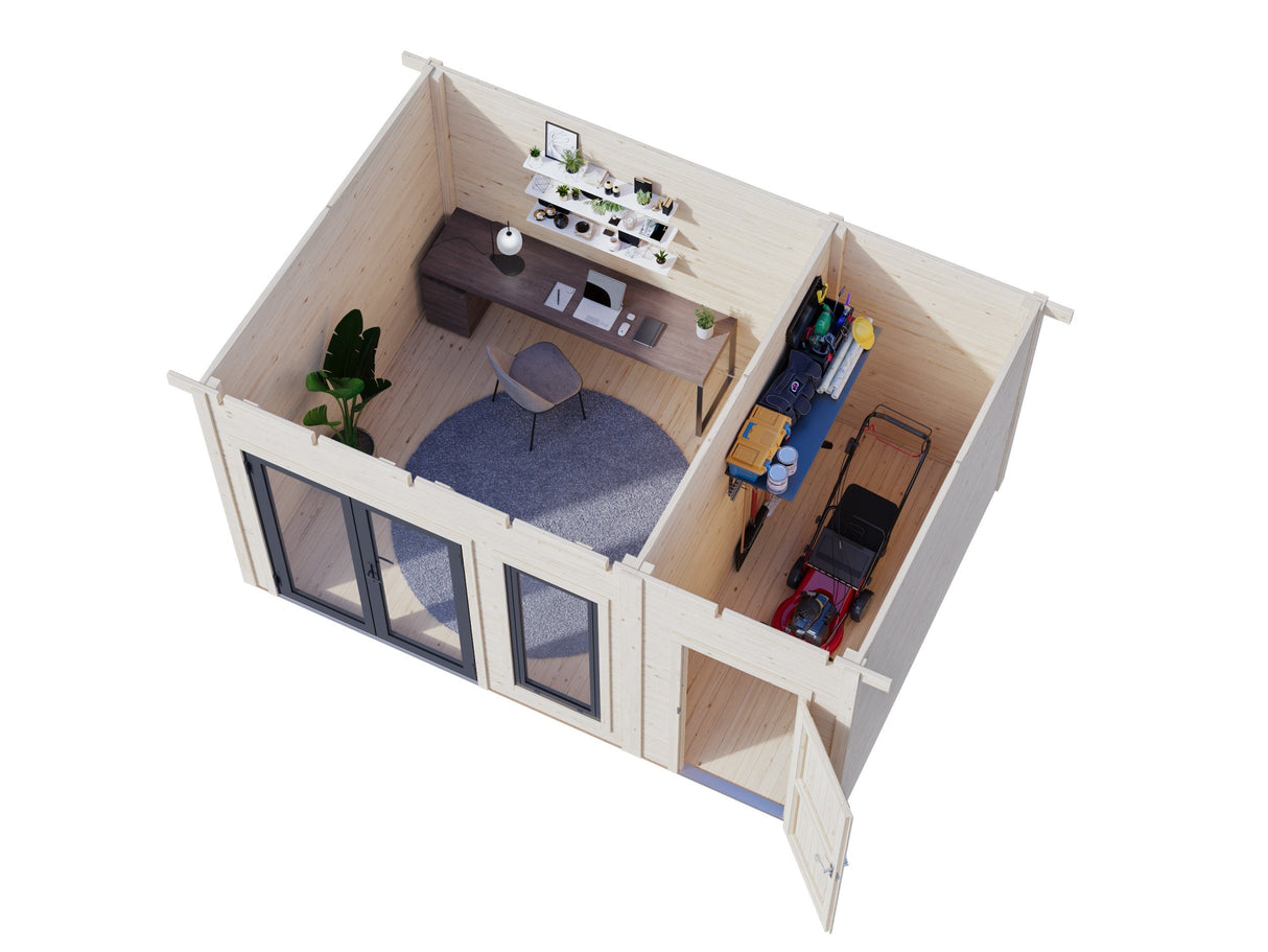 Aurelia 12,4 m² (4,4x3 m | 44 mm) Kompaktne aiamaja kuuriga