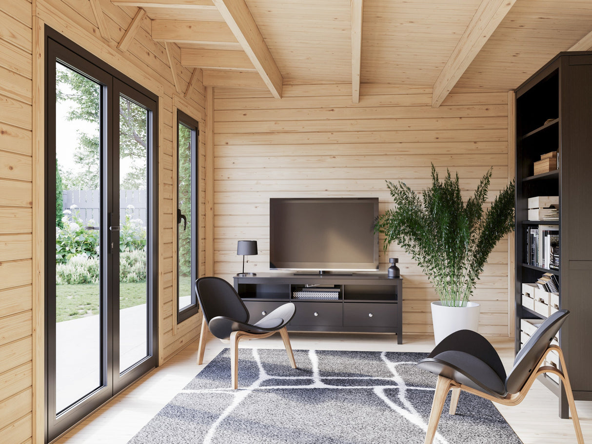 Aurelia 12,7 + 7,9 m² (7,5x3 m | 44 mm) Modernne ühepoolse kaldega aiamaja katusealusega
