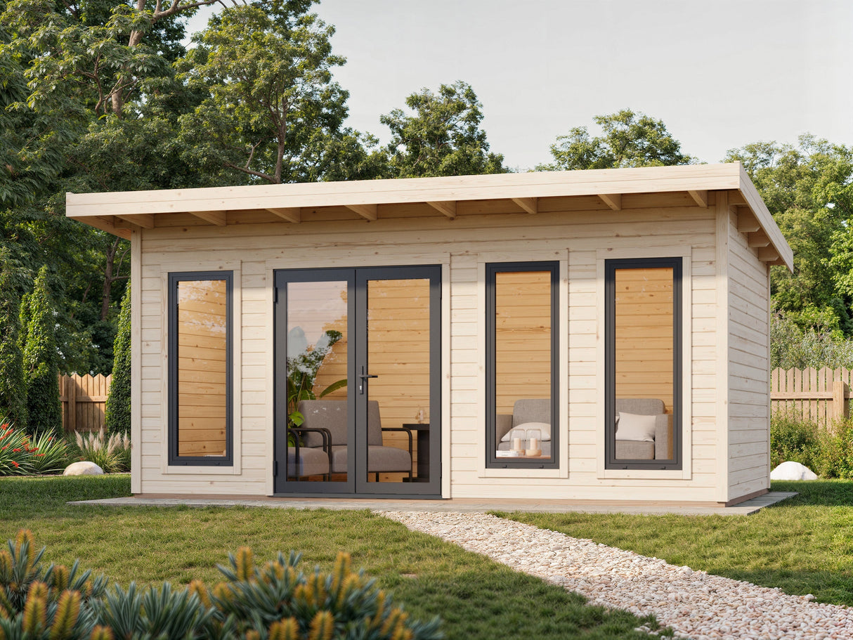 Aurelia 15,2 m² (5,3x3 m | 44 mm) Modernne aiakontor alumiiniumuste ja -akendega