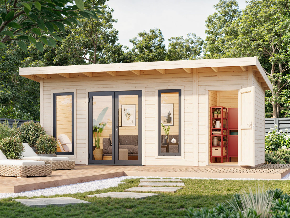 Aurelia 16,7 m² (5,9x3 m | 44 mm) Modernne aiamaja tööriistakuuriga