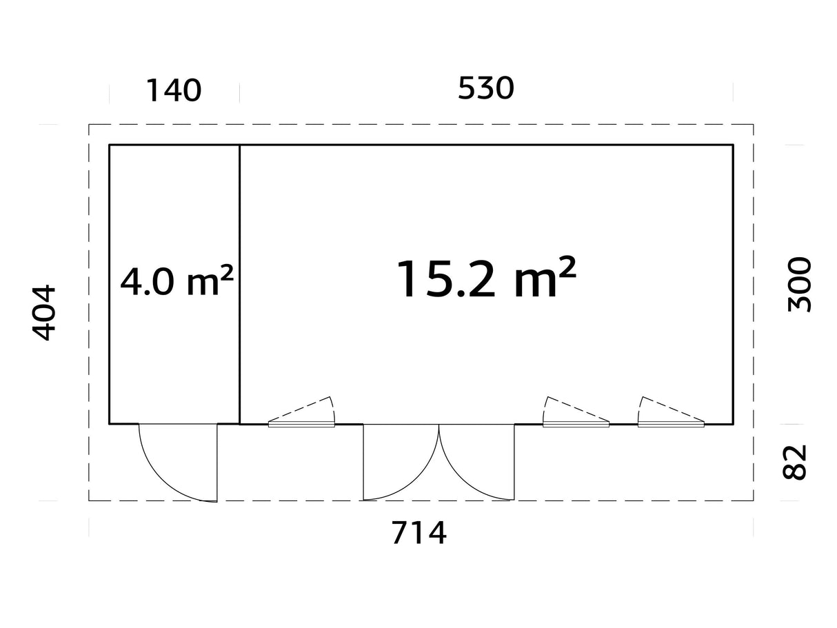 Aurelia 19,2 m² (6,7x3 m | 44 mm) Ühepoolse katusega aiamaja kuuriga