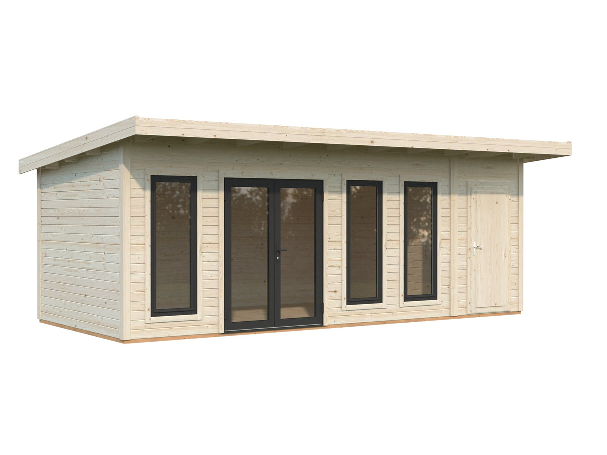 Aurelia 19,2 m² (6,7x3 m | 44 mm) Ühepoolse katusega aiamaja kuuriga