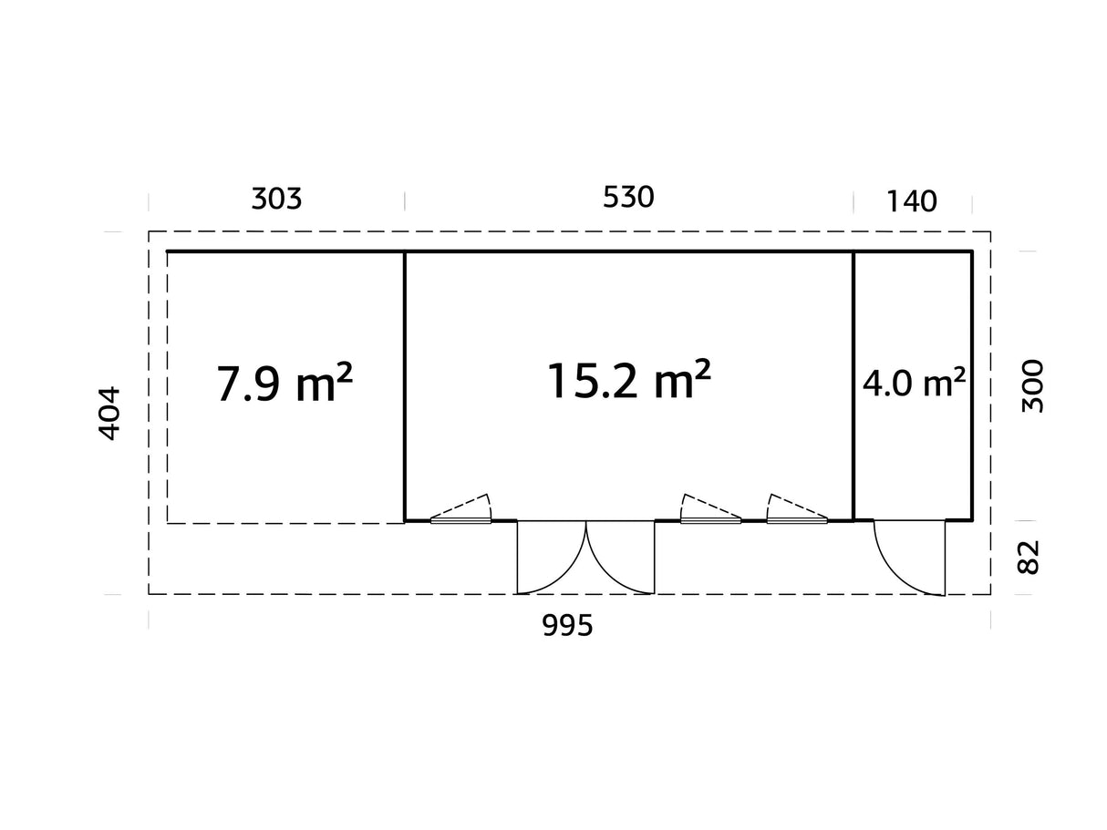 Aurelia 19,2 + 7,9 m² (9,7x3 m | 44 mm) Ühepoolse kaldega aiamaja katusealuse ja kuuriga