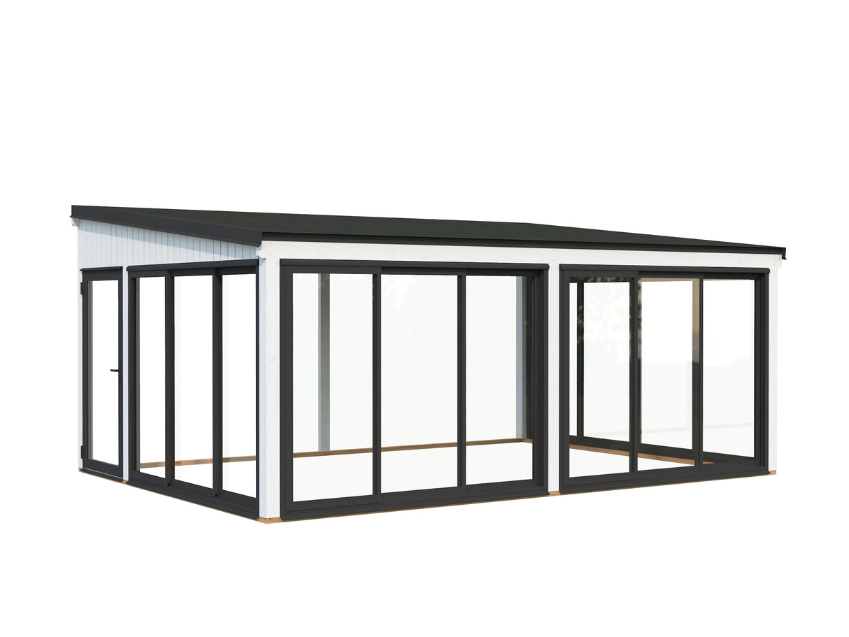 Lumi 23,3 m² (5,8x4,2 m | 120x120 mm) Ruumikas seinale kinnituv klaaspaviljon või suvetuba aeda