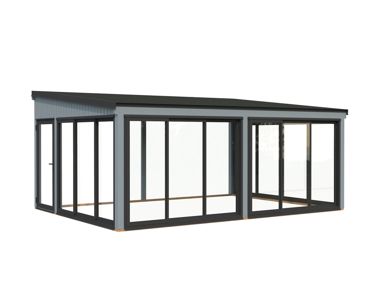 Lumi 23,3 m² (5,8x4,2 m | 120x120 mm) Ruumikas seinale kinnituv klaaspaviljon või suvetuba aeda