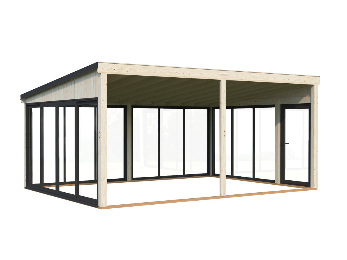 Lumi 23,3 m² (5,8x4,2 m | 120x120 mm) Ruumikas seinale kinnituv klaaspaviljon või suvetuba aeda