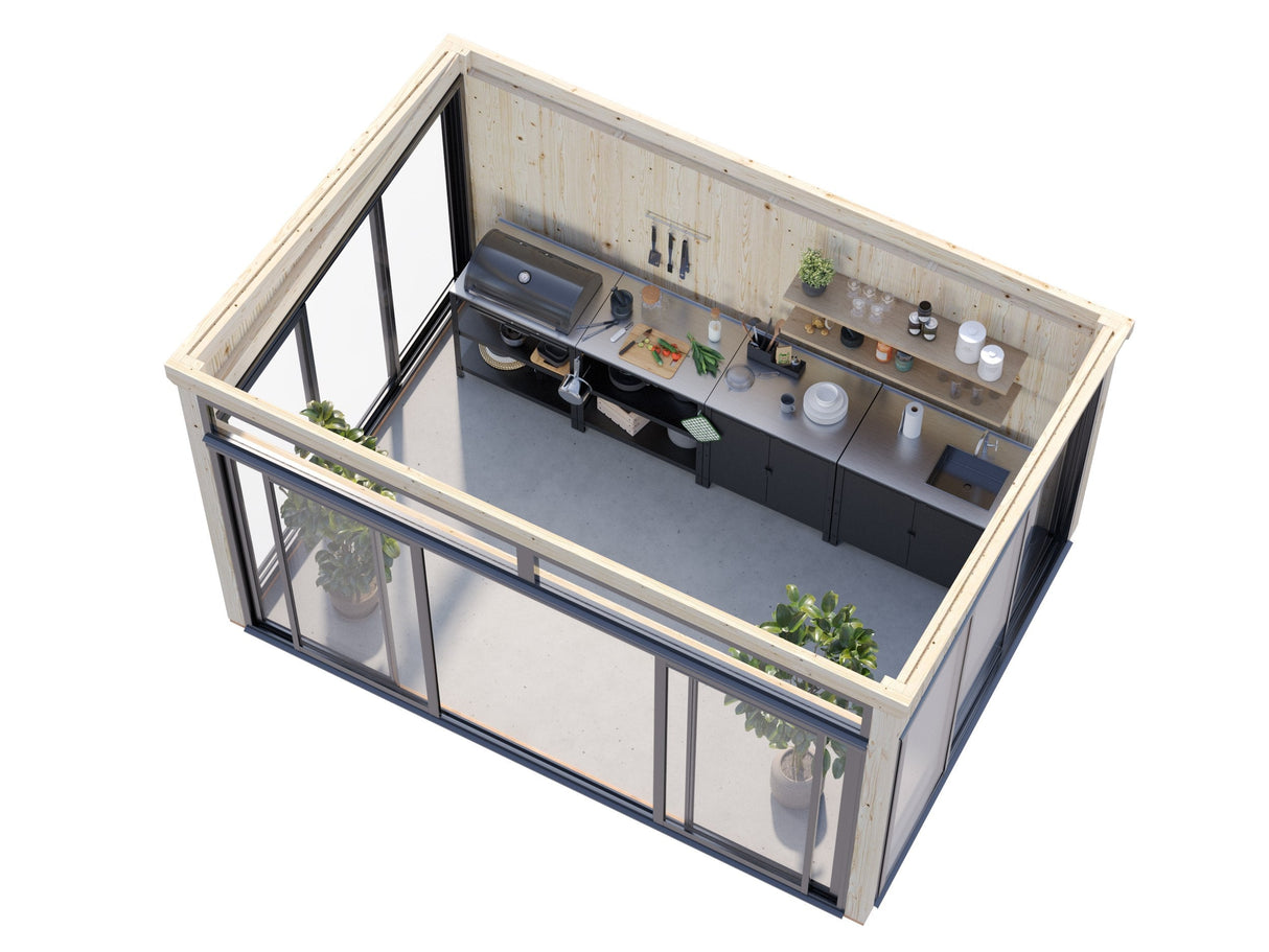 Saga 11,6 m² (4,2x3 m | 120x120 mm) Kompaktne eraldiseisev klaasaed või suvetuba aeda