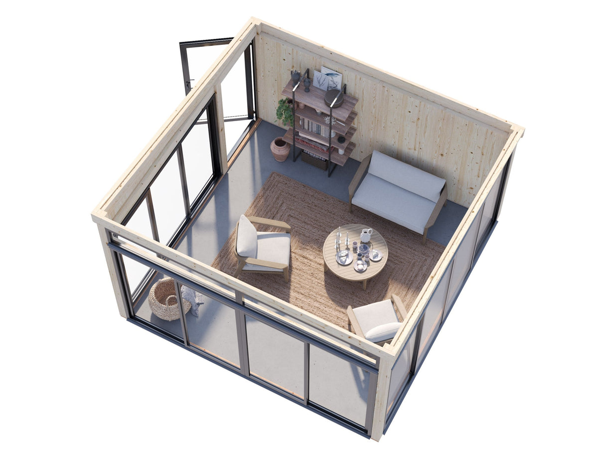 Saga 16,6 m² (4,2x4,2 m | 120x120 mm) klaaspaviljon või suvetuba aeda